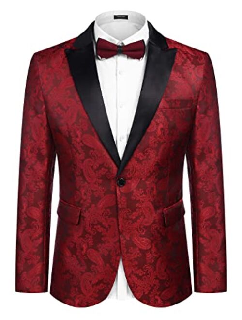 COOFANDY Men's Floral Tuxedo Paisley Suit Jacket Dress Dinner Party Prom Blazer
