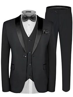 MAGE MALE Men's Slim Fit 3 Piece Suit One Button Solid Shawl Lapel Blazer Jacket Vest Pants Set with Tie Pocket Square