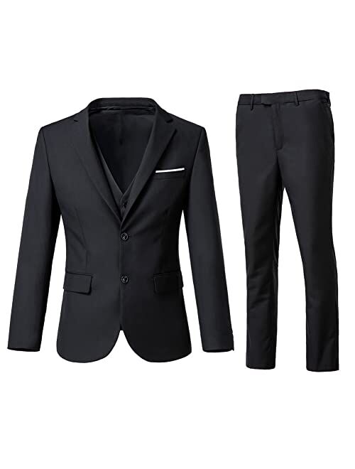 Holivyer Men's 3 Piece Slim Fit Suit Set, Two Button Blazer Solid Jacket Vest Pants Wedding Business Suit
