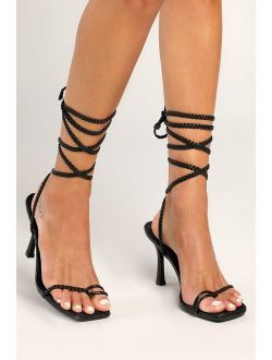 Meelo Black Woven Lace-Up High Heel Sandals