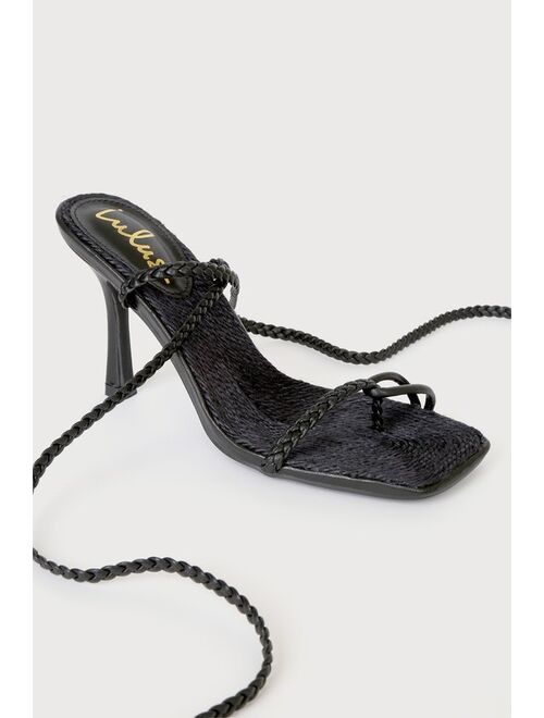 Lulus Meelo Black Woven Lace-Up High Heel Sandals
