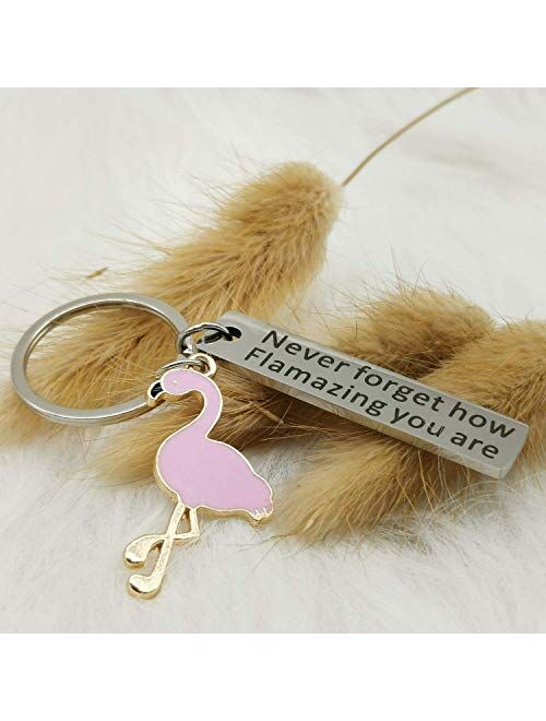 Nakumicha Flamingo Gifts for Women，Motivational Flamingo Keychain Never Forget How Flamazing You are