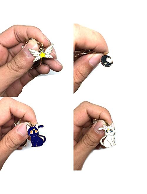 Jinzhoufz Anime Sailor Moon Keychain Cat Keychains Cute Cartoon Keychain Birthday Gifts（Black and white）2PCS