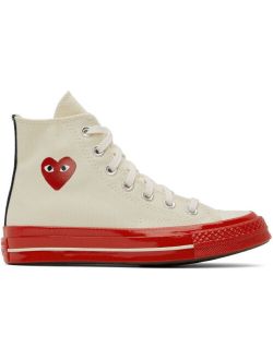 Comme des Garcons Play COMME DES GARONS PLAY Off-White & Red Converse Edition Chuck 70 High-Top Sneakers