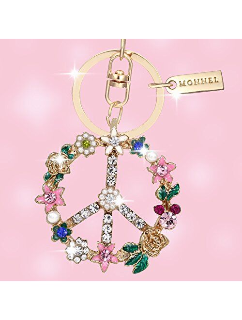 MONNEL Bling Crystal Flower Peace Sign Key Ring Creative Packaging MZ843-1