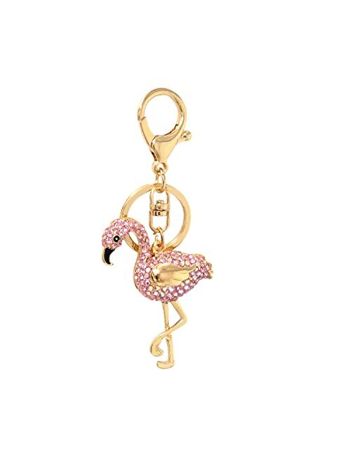 Honbay 1PCS Rhinestone Flamingo Keychain Sparkling Bird Keyring Decor Pendant in A Box for Bag Purse Wallet