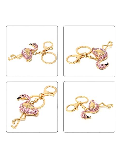 Honbay 1PCS Rhinestone Flamingo Keychain Sparkling Bird Keyring Decor Pendant in A Box for Bag Purse Wallet