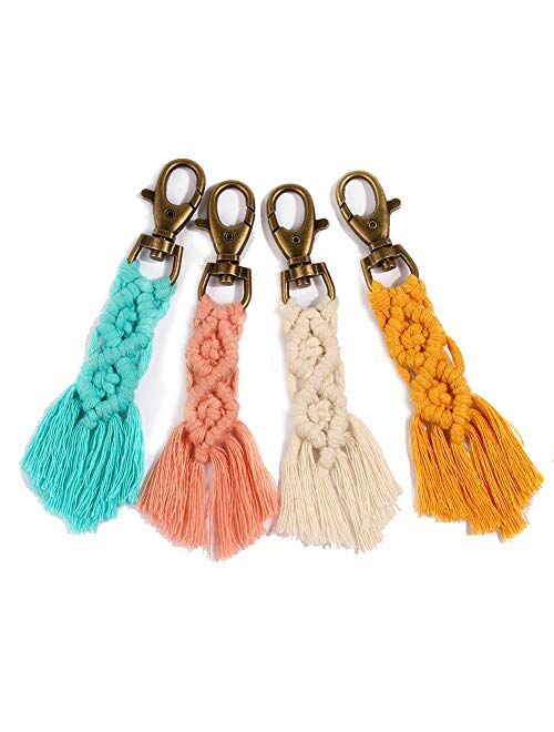 CHICIEVE Mini Macrame Keychains kits Boho Macrame Keychains with Tassels Handmade for Car Key Purse Phone Wallet Wedding Gift