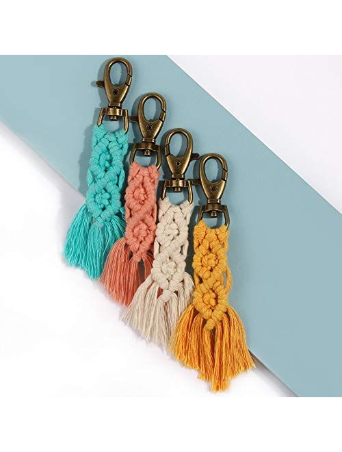 CHICIEVE Mini Macrame Keychains kits Boho Macrame Keychains with Tassels Handmade for Car Key Purse Phone Wallet Wedding Gift