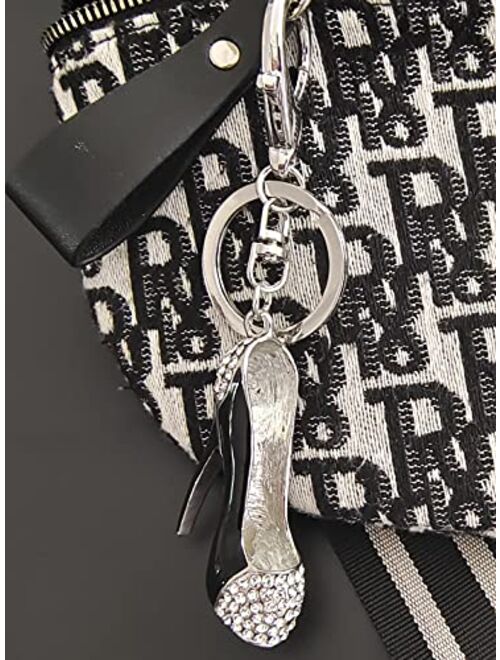 Jiahate Fashion Rhinestone High-heeled Shoe KeyChain Ring Crystal Shoes Keychains Women Charm Handbag Key Holder Girl Bag Jewelry,(White+Black)