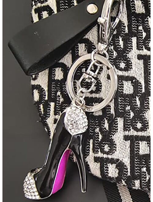 Jiahate Fashion Rhinestone High-heeled Shoe KeyChain Ring Crystal Shoes Keychains Women Charm Handbag Key Holder Girl Bag Jewelry,(White+Black)