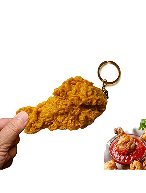 B.W.K Cute Keychain Artificial Fried Chicken Fake Food Funny Gifts Backpack Car Accessories Car Charm Key Ring Toy Prank Stuff School Bag Accessory, Keychain_1, Yellow an
