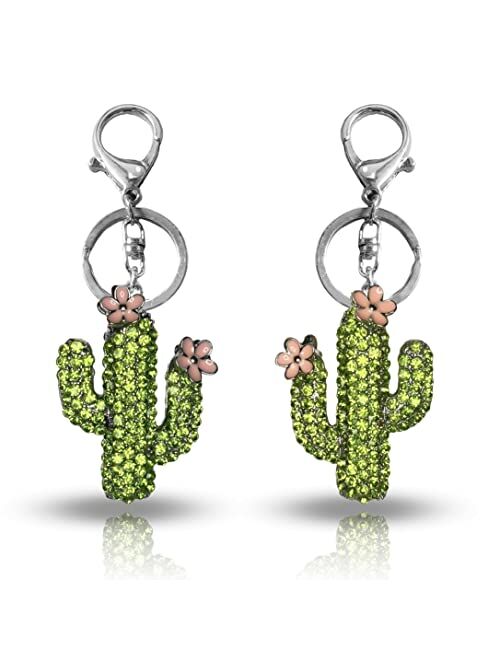 Sonoran Souvenirs Saguaro Cactus Pink Flower Green Rhinestone Bling Bag Charm Arizona Party Favor Gifts Cactus Crystal Purse Charm