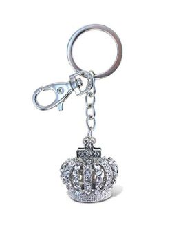 Puzzled Aqua79 Crown Elegant Keychain - Silver 3D Sparkling Charm Rhinestones Fashionable Stylish Metal Alloy Durable Key Ring Bling Crystal Jewelry Accessory With Clasp 