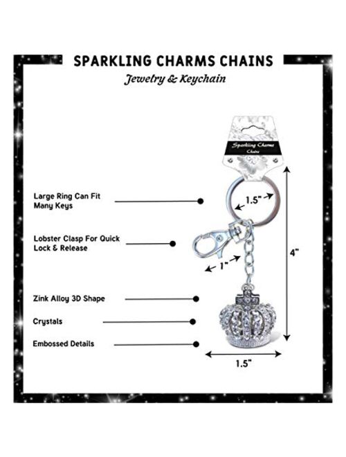 Puzzled Aqua79 Crown Elegant Keychain - Silver 3D Sparkling Charm Rhinestones Fashionable Stylish Metal Alloy Durable Key Ring Bling Crystal Jewelry Accessory With Clasp 