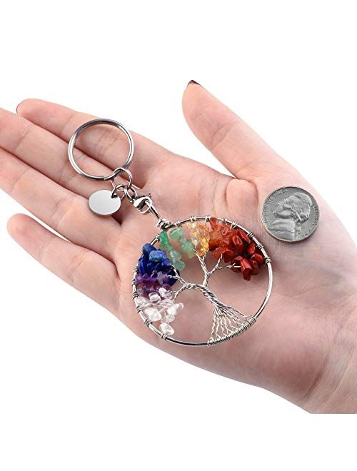 MANIFO 7 Chakra Keyring Healing Crystal Tree of Life Keychain Gemstone Key Chain Charm for Women