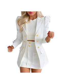 Hxhyqkp Women's Business Casual Blazer Jackets and High Waisted Pencil Mini Skirt Suit Set Two Piece Outfits