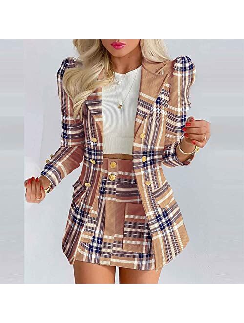 Hxhyqkp Women's Business Casual Blazer Jackets and High Waisted Pencil Mini Skirt Suit Set Two Piece Outfits