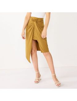 Faux-Wrap Midi Skirt