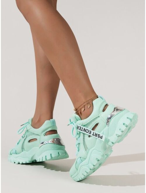 Shein Letter Detail Lace up Front Chunky Sneakers