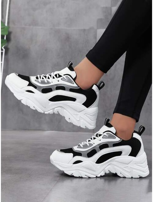 Shein Colorblock Lace up Front Chunky Sneakers