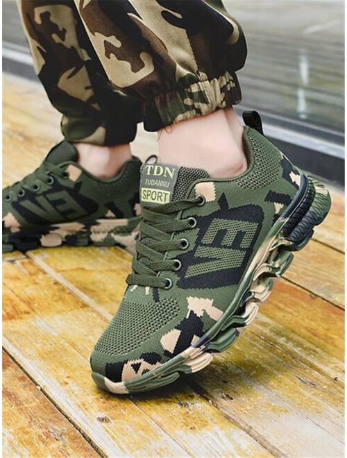 Shein Camo Letter Graphic Lace up Front Running Shoes