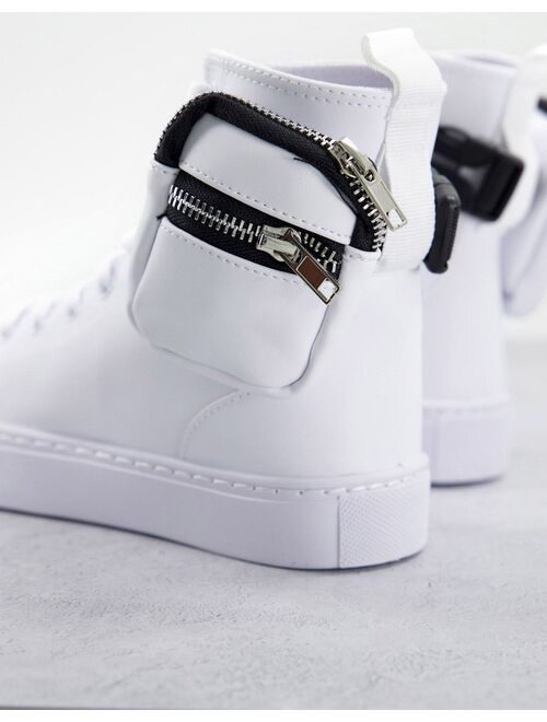 ASOS DESIGN Dexie high top sneakers with pocket bag in white