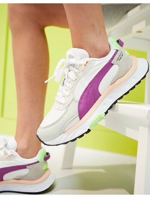 Puma Wild Rider sneakers in white and pink