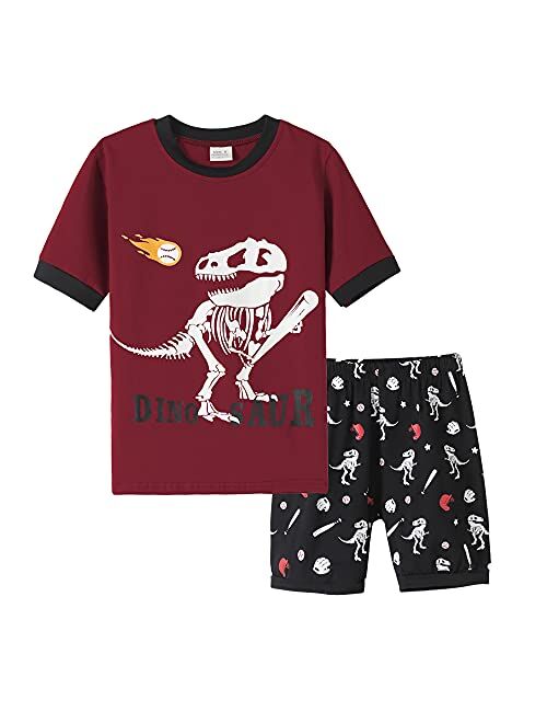 MyFav Big Boys Glow in Dark Skull Pjs Cotton Sleepwear Comfy Pajama Shorts Sets