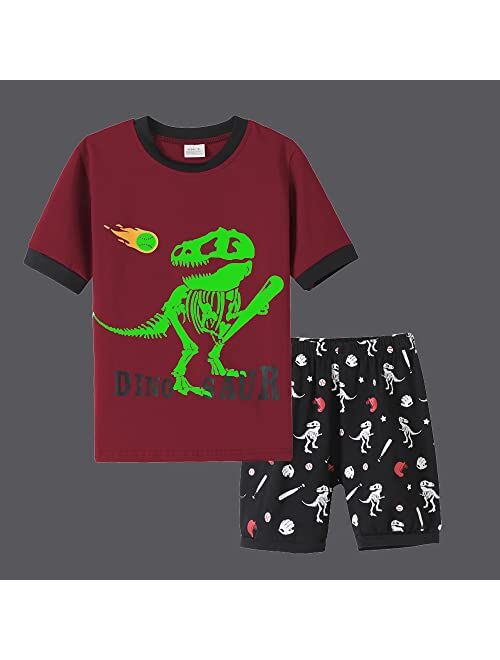 MyFav Big Boys Glow in Dark Skull Pjs Cotton Sleepwear Comfy Pajama Shorts Sets