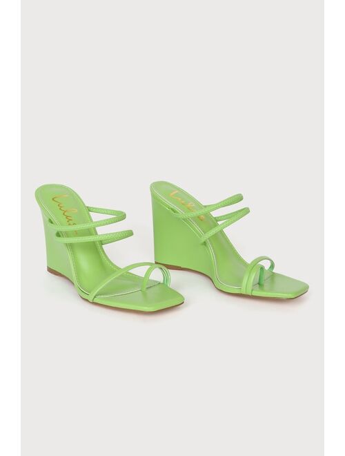 Lulus Saynora Green Strappy High Heel Wedge Sandals