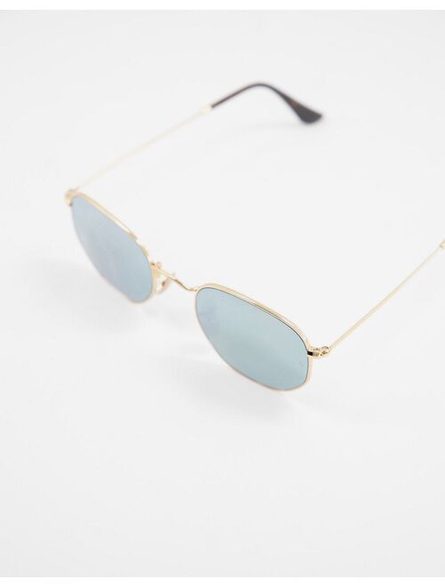 Ray-Ban hexagonal sunglasses in gold with mirror lens