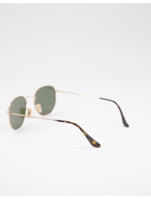 Ray-Ban hexagonal sunglasses in gold with mirror lens