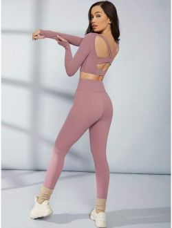 Wide Waistband Solid Sports Leggings