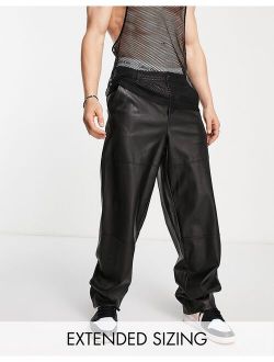 loose fit pants in washed faux leather