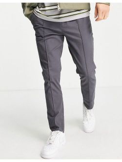 skinny chinos with elasticated waist and pin tuck in charcoal