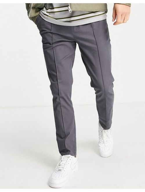 ASOS DESIGN skinny chinos with elasticated waist and pin tuck in charcoal