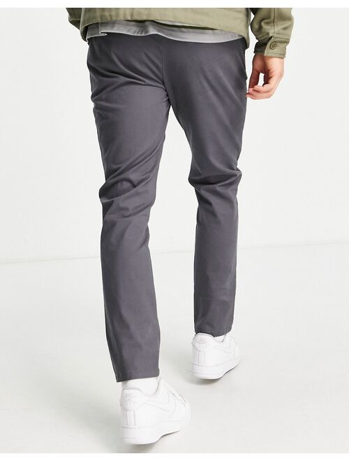 ASOS DESIGN skinny chinos with elasticated waist and pin tuck in charcoal