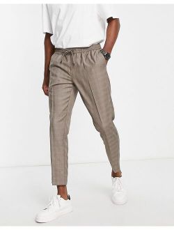 slim fit smart pants in brown check