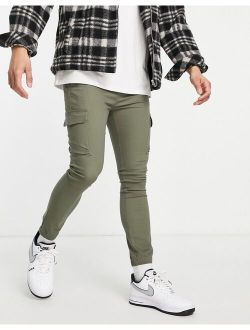 super skinny cargo pants with cuff in khaki
