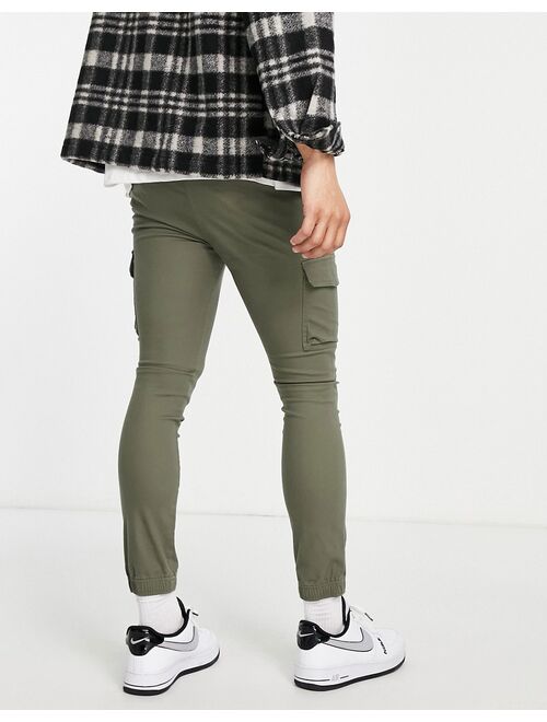 ASOS DESIGN super skinny cargo pants with cuff in khaki