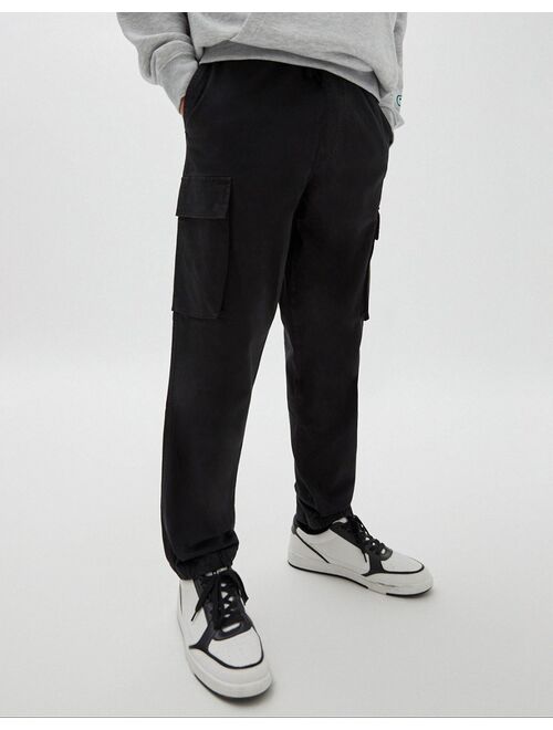 Pull&Bear utility cargo pants in black