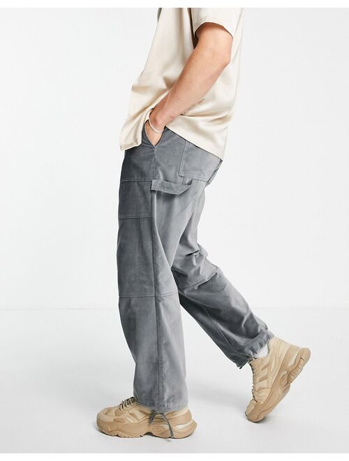 ASOS DESIGN wide fit pants in velvet look in gray