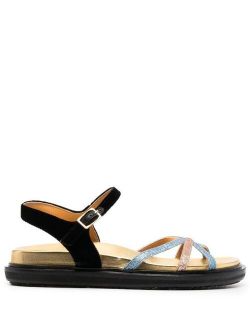 shimmer crossover-strap sandals