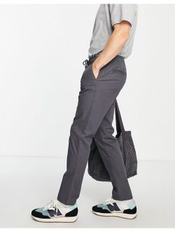 slim chinos with elasticated waist in charcoal