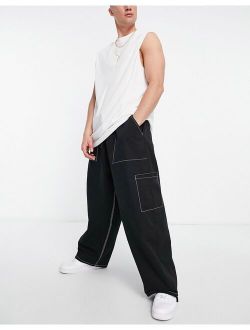 loose fit pants with contrast stitch in black