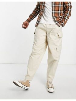 oversized tapered cargo pants in beige