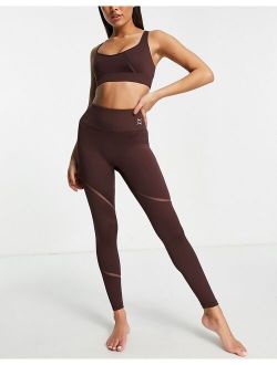 Studio yoga leggings with mesh detail in brown