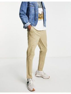skinny chinos with elastic waist in mid beige
