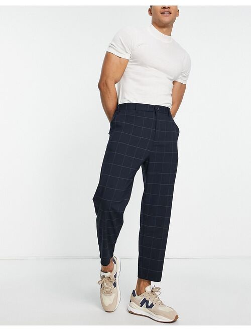 Pull&Bear loose tailored pants in navy check